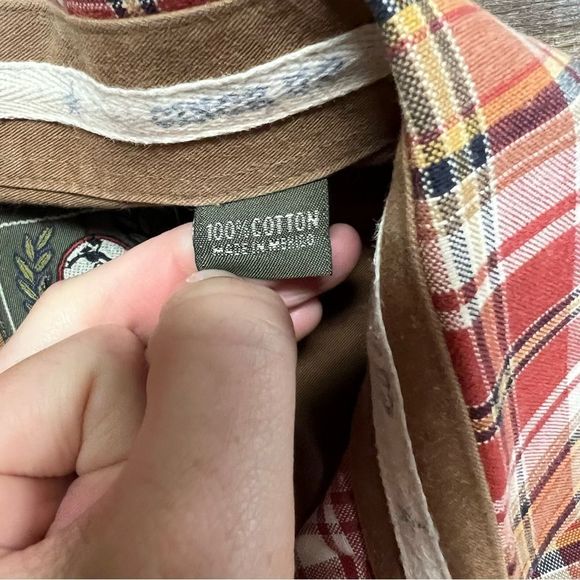 Cinch Shirt Men's Large Red Tan Plaid Long Sleeve Rodeo Western button up Miller - Picture 6 of 8